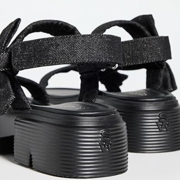Stuart Weitzman Sofia Nolita Sandal Black Denim w Bows 9 - Picture 3 of 8